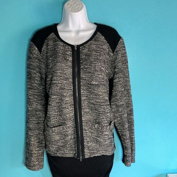 Eileen Fisher Cardigan Zip Front Jacket 2X Black Tweed Stretch Top - Picture 7 of 14